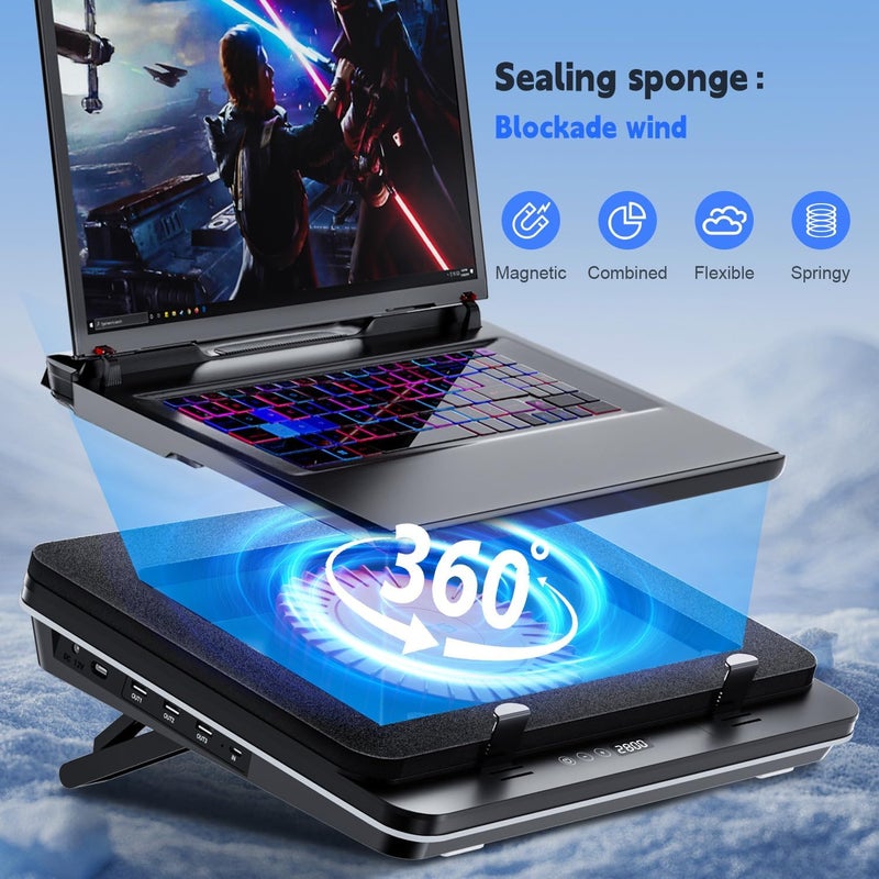 IETS GT600 Laptop Cooling Pad Equipped with Gigantic Turbo-Fan（5.5inch Diameter）,Sealed Foam for Rapid Cooling Gaming Laptop,14.1-19.3 inch Laptop Cooler with 3-Port USB Hub,Dust Filter,Touch Start - Image 3